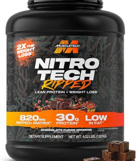 Muscletech Whey Protein Powder (Chocolate Fudge Brownie, 4LB) - Nitro-Tech Ripped Whey Protein Isolate & Peptides Smoothie Mix for Lean Muscle - 30g of Whey Protein for Women & Men, Packaging May Vary